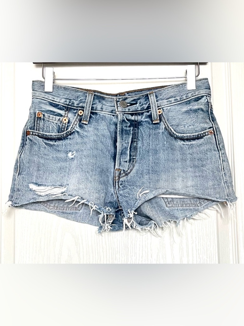 Levi's 501 Original High Rise Cut Off Denim Shorts W25 Waveline Wash Streetwear